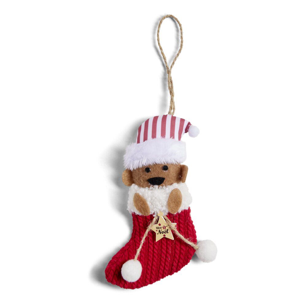 Chaussette à suspendre ourson "Mon 1er No&euml;l" 7,5x15cm