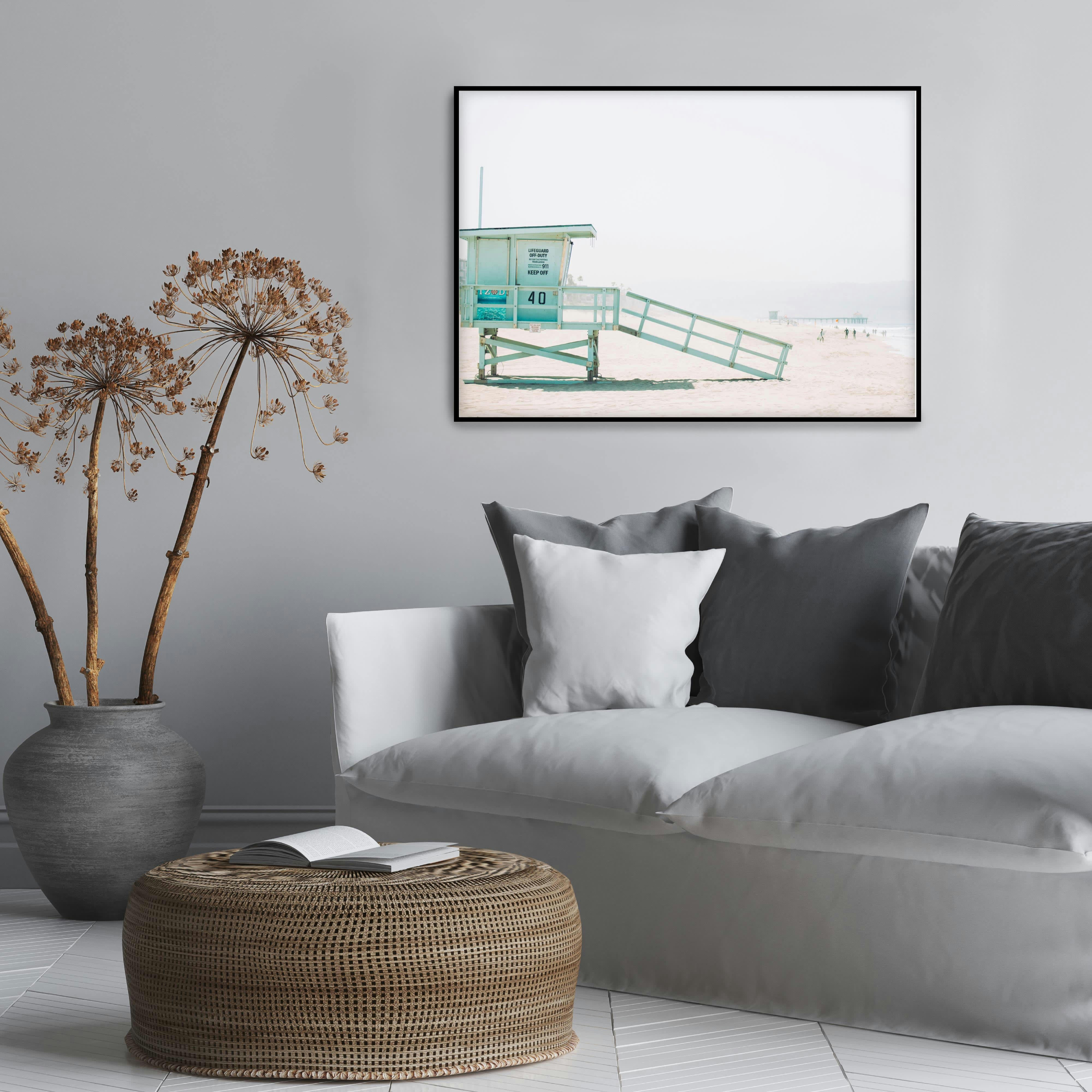 PLAYA - Affiche avec cadre noir - Sauveteur, Malibu - 50x70