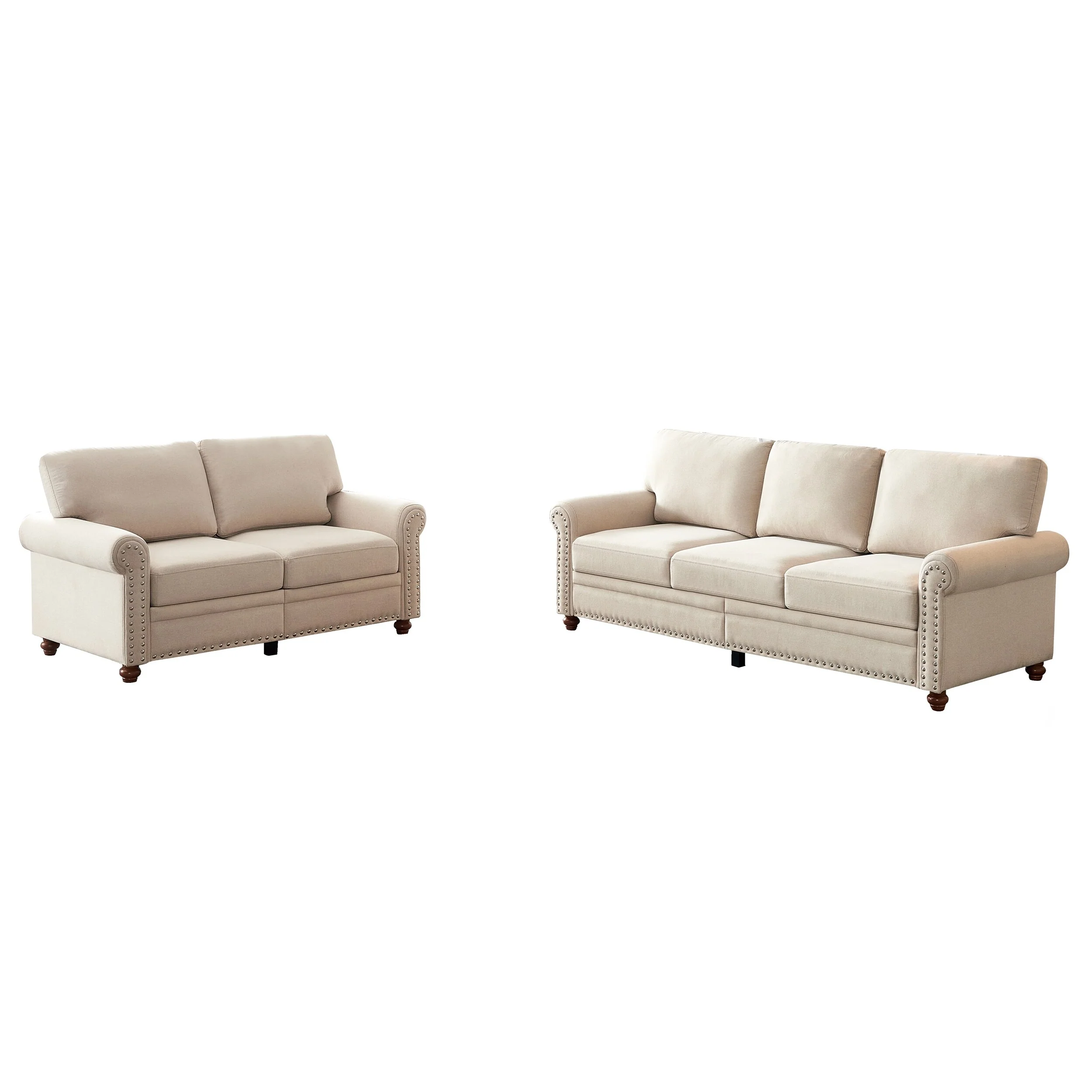 Classic Combination Seat Sofa Set, with Nailhead Trim and Hidden Storage and Thick Cushions for Living Room or Guest Room