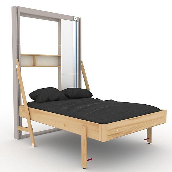 Lit escamotable au plafond JUNOvertical étagère 140x200 cm pin encadrement cachemire MAFAEL
