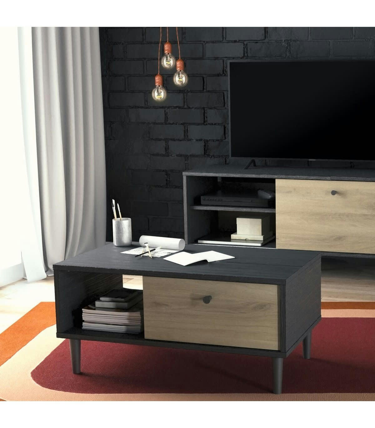 ARTY - Table Basse 1 Tiroir et 1 Niche Ouverte L71.7 cm