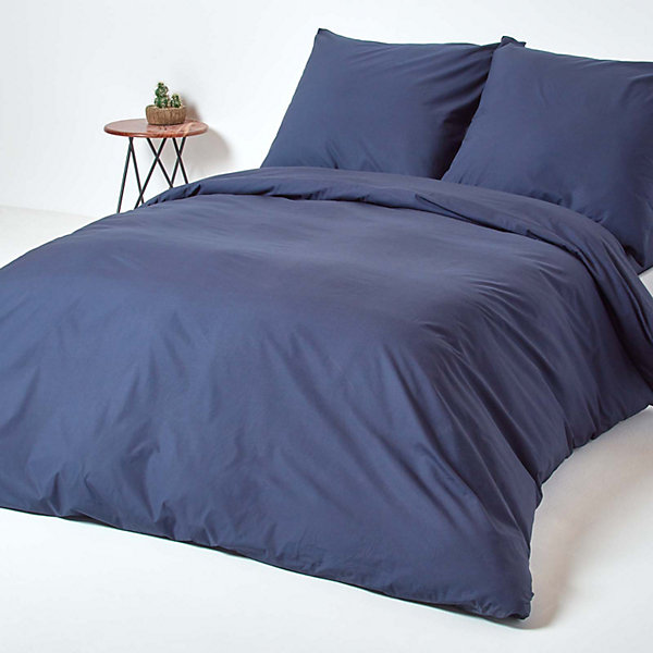 Parure de lit 100% coton égyptien 200 fils bleu marine, 240x220cm - HOMESCAPES