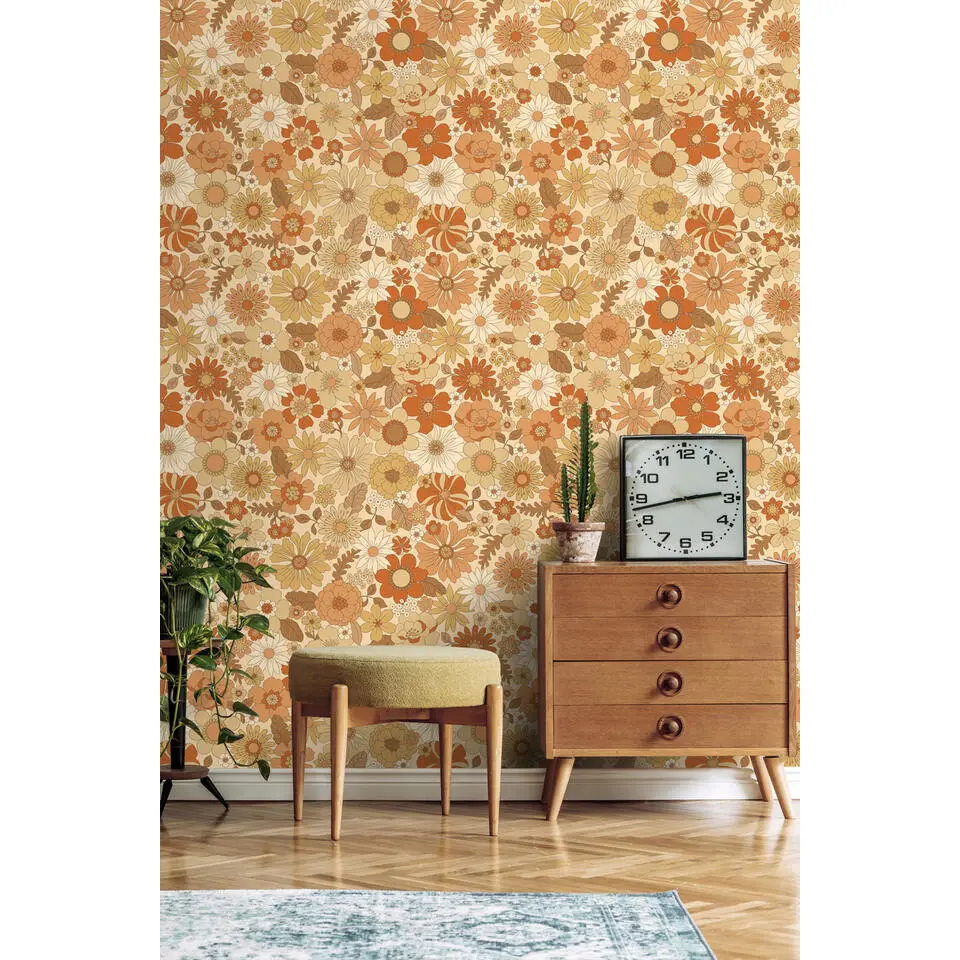 ESTAhome behang retro bloemen oranje - 53 cm x 10.05 m