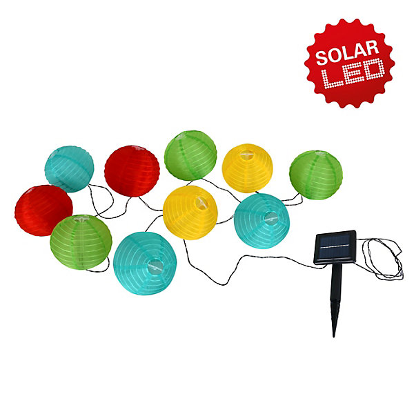 Guirlande lumineuse solaire 10 LED textile multicolore extérieur métal plastique textile avec LED intégrée