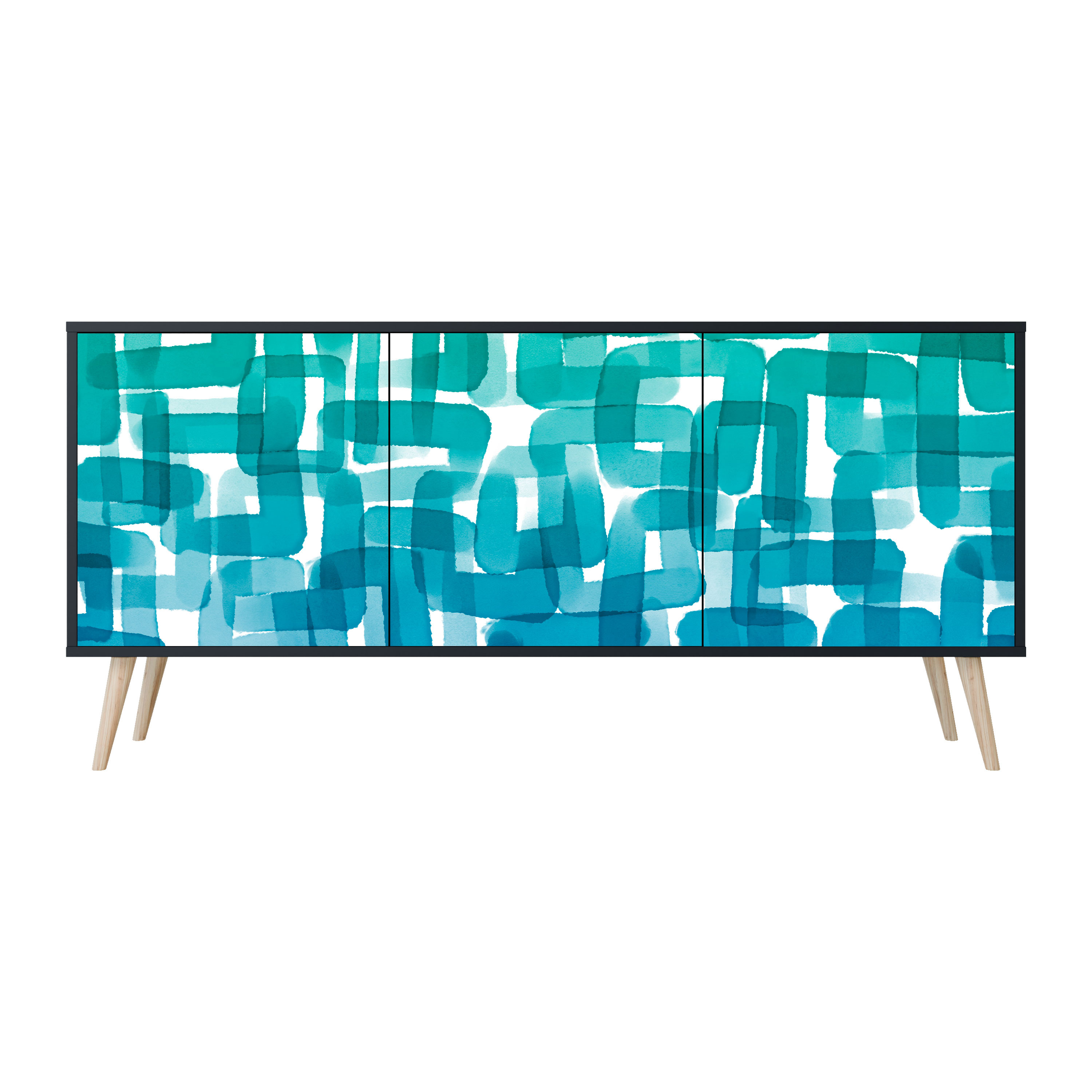 TURQUOISE RECTANGLES Komoda 3 drzwi Czarna-Bukowa skośna