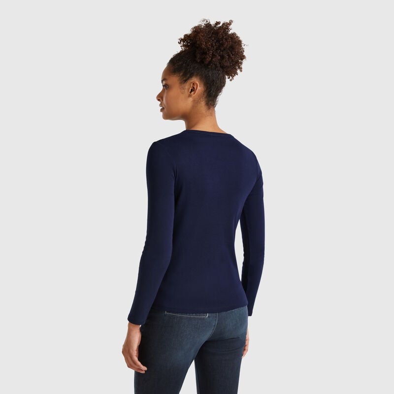 Dark blue 100% cotton long sleeve t-shirt