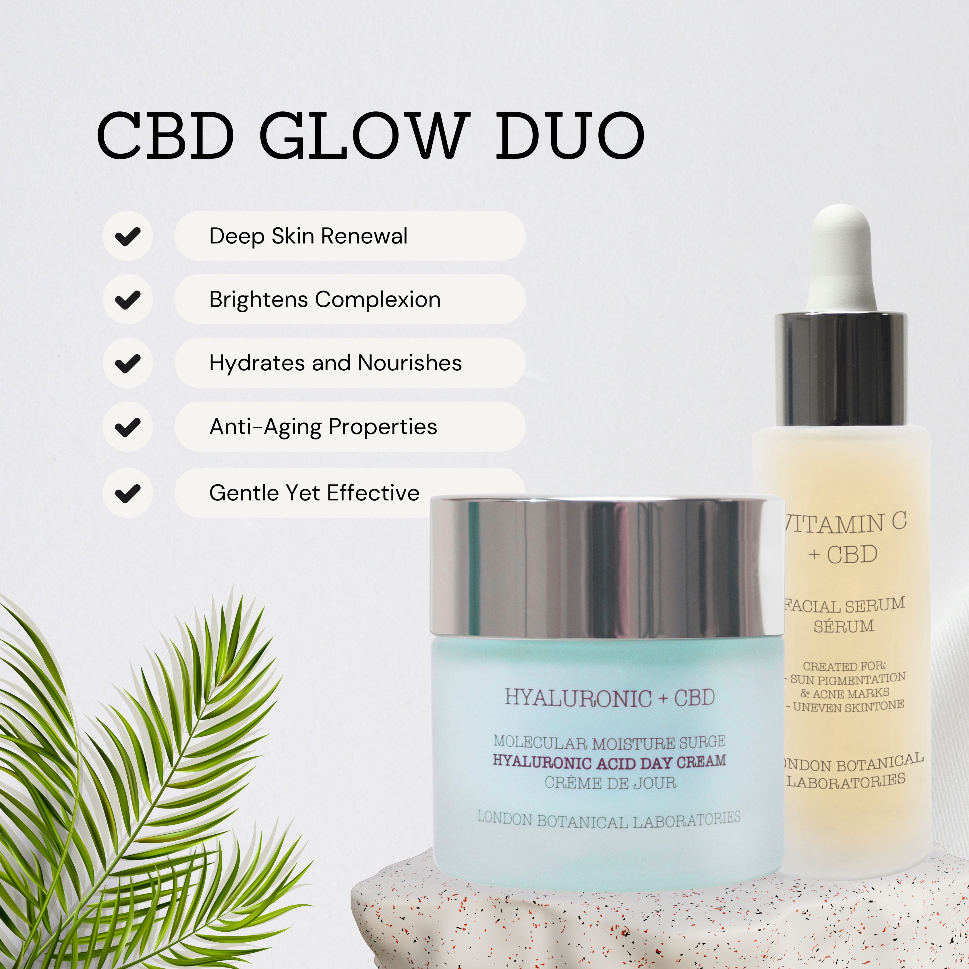 London Botanical Laboratories Hyaluronic Acid  CBD Day Cream 50ml  Vitamin C  CBD Serum 30ml THC Free