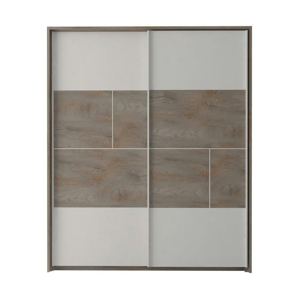 SANDRA - Armoire 2 portes + arche effet bois blanc et bois foncé