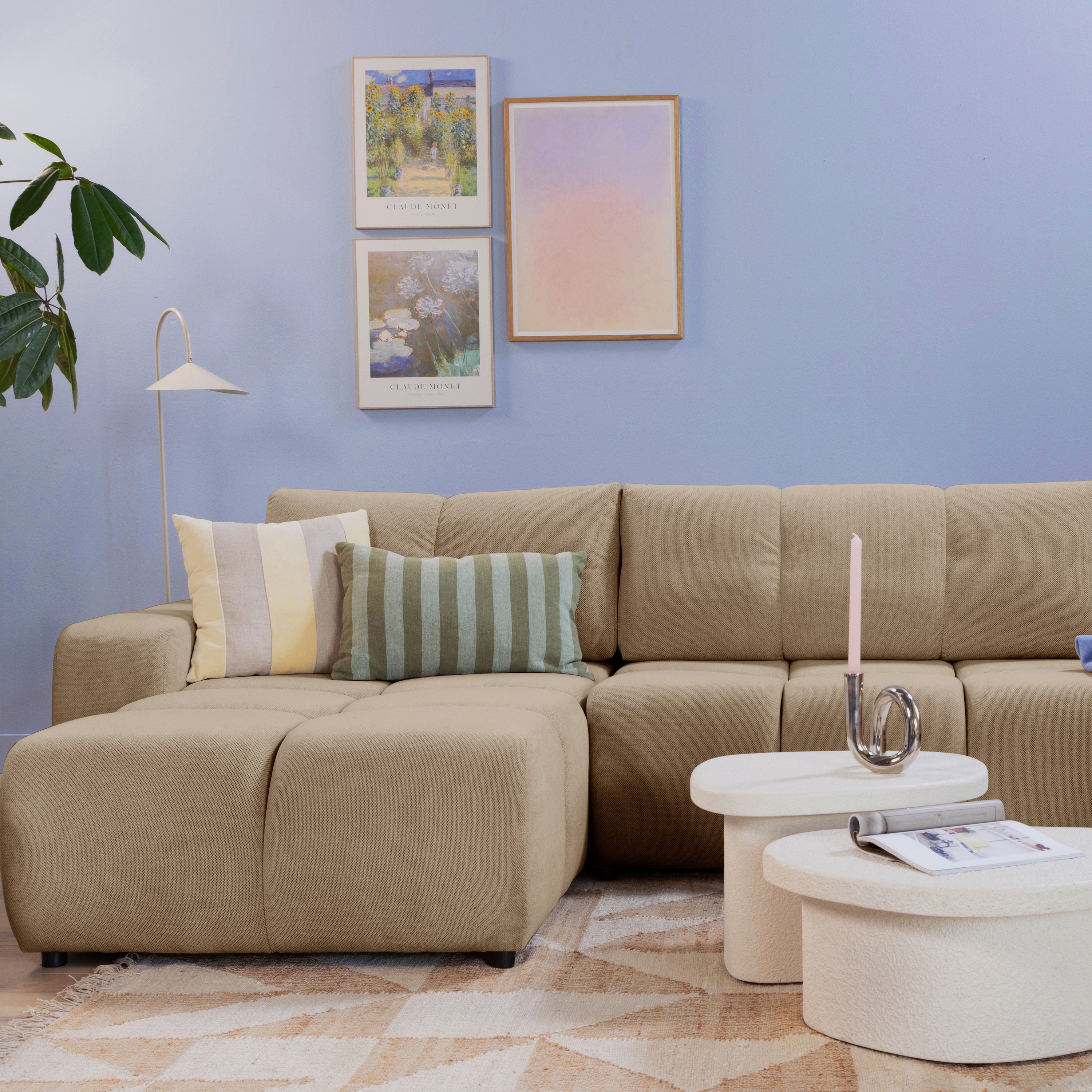 by fonQ Charme U-bank met Slaapfunctie - Weefstof - Beige