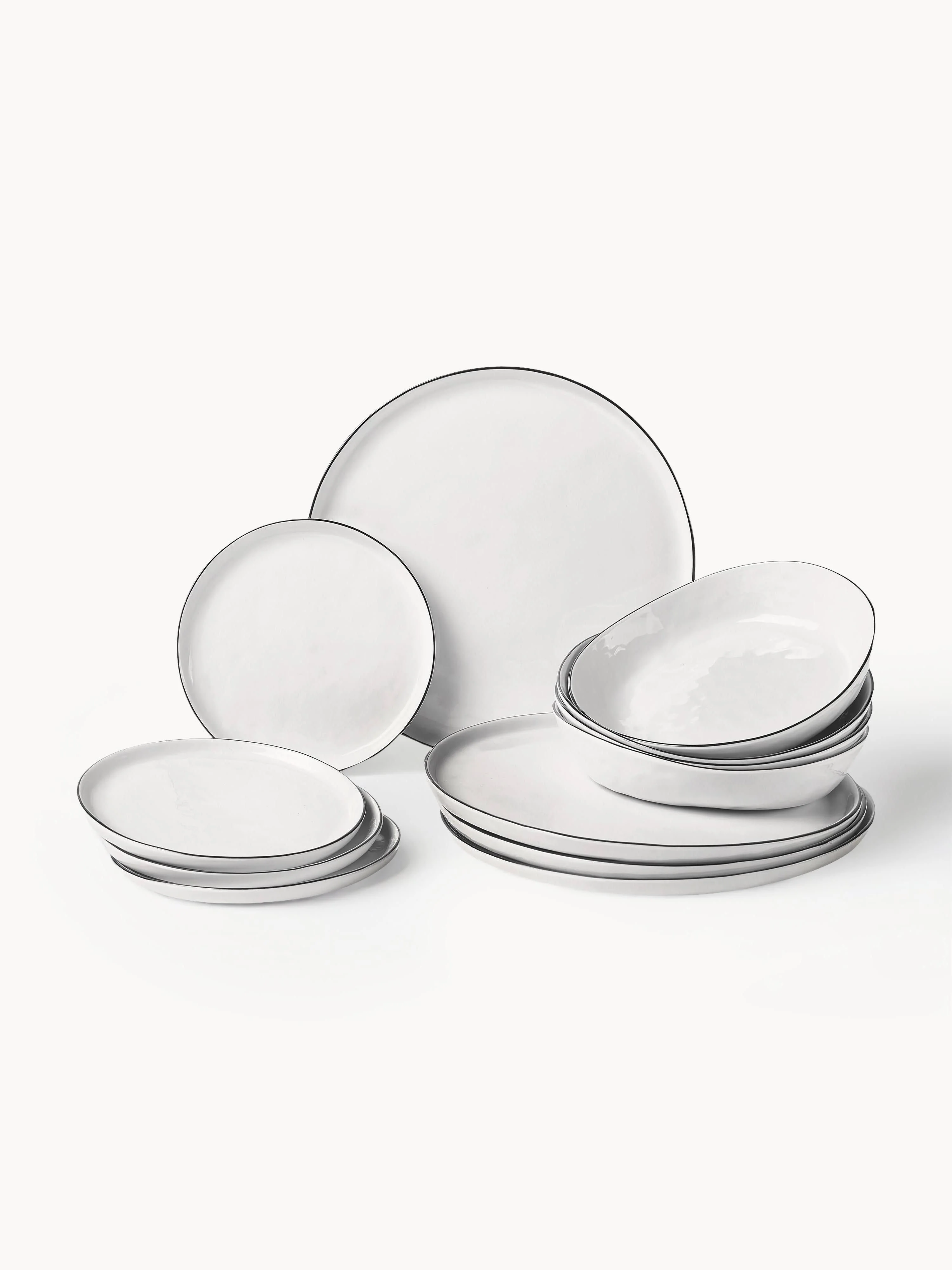 Handgefertigtes Porzellan-Geschirr-Set Salt, 4 Personen, 12er-Set