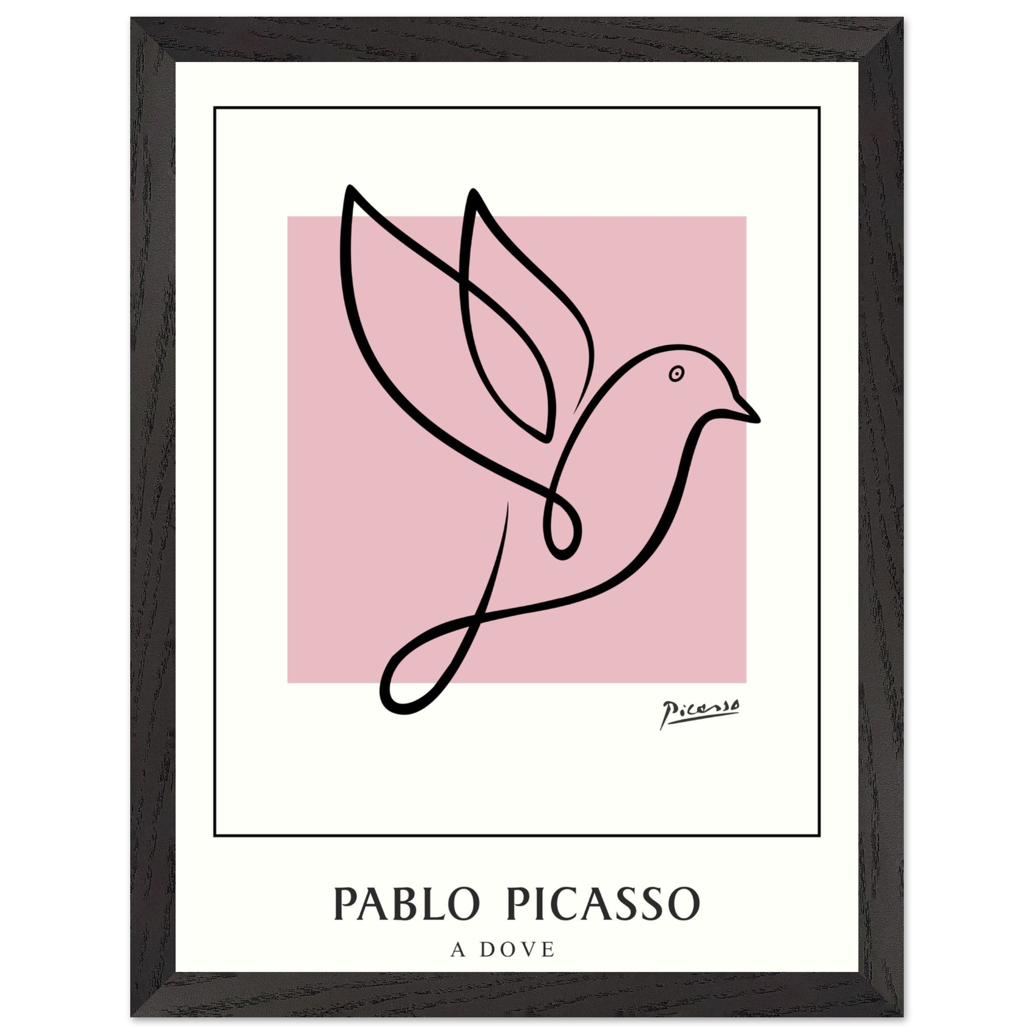 Artfulprints Poster met Lijst Pablo Picasso - A dove  - 30x40 cm - Roze