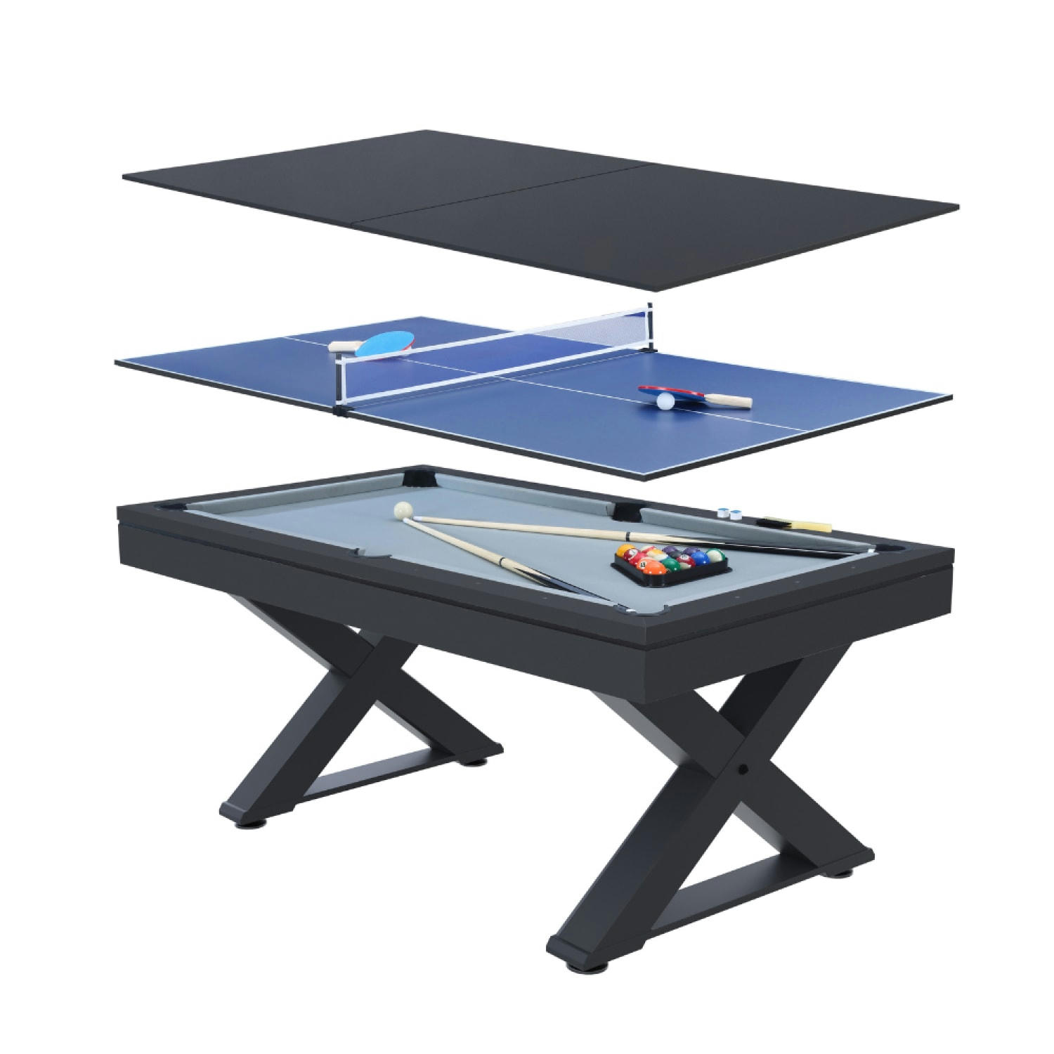 TEXAS - Table multi-jeux, ping-pong et billard en bois noir