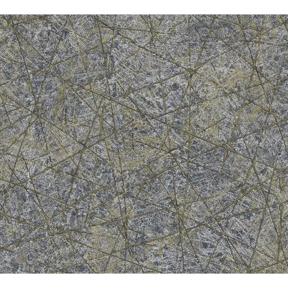 Livingwalls behang betonlook zwart, goud en zilver - 53 cm x 10.05 m