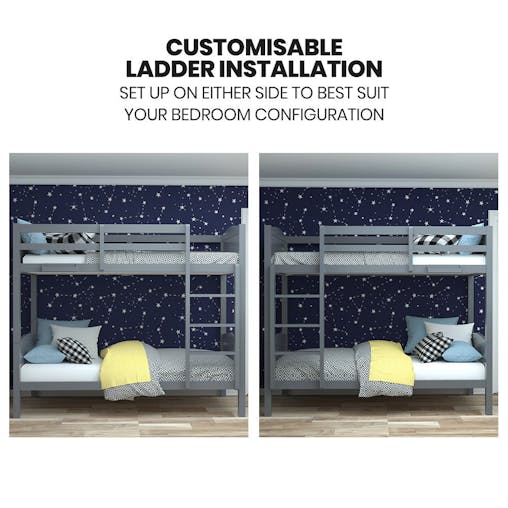 NNEMB Bunk Bed Frame-Solid Pine 2-in-1 Modular Design Convert to 2 Single Beds-Grey