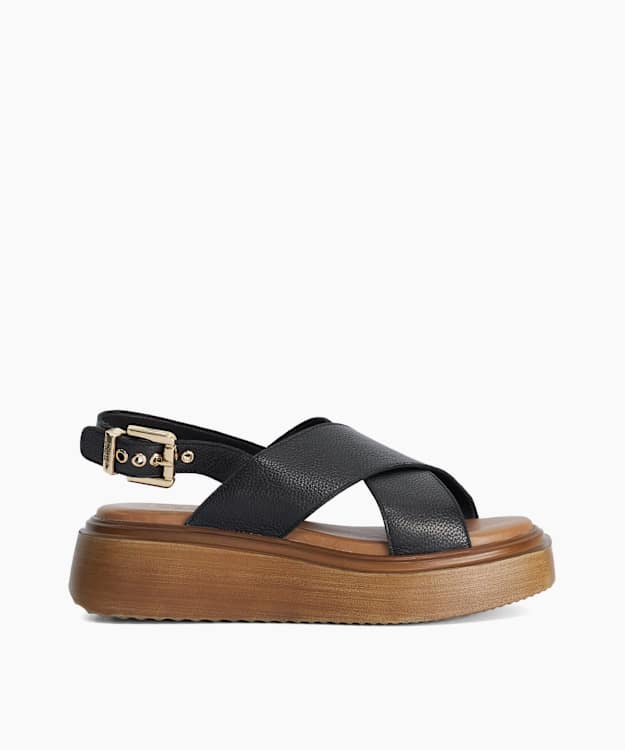 Lovess Black - Wooden Sole Flatform Sandals