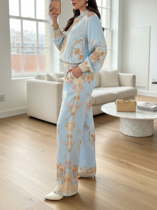 Retro Paisley Print Satin Shirt