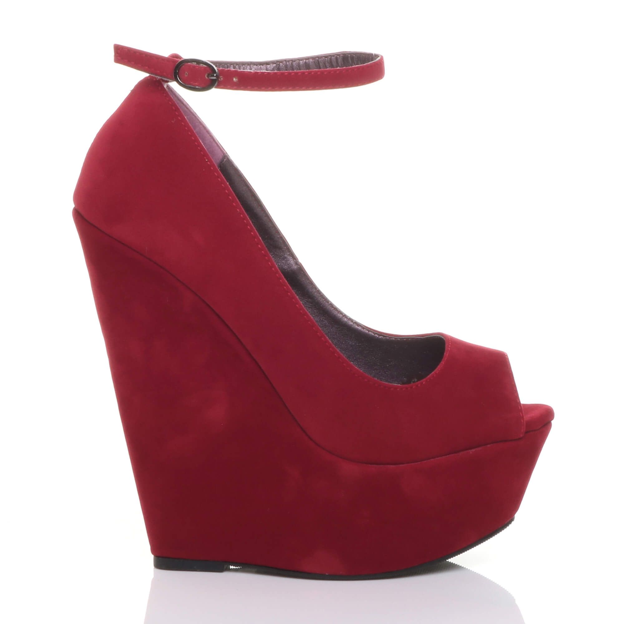 AJVANI High Wedge Heel Platform Ankle Strap Peep Toe Court Shoes
