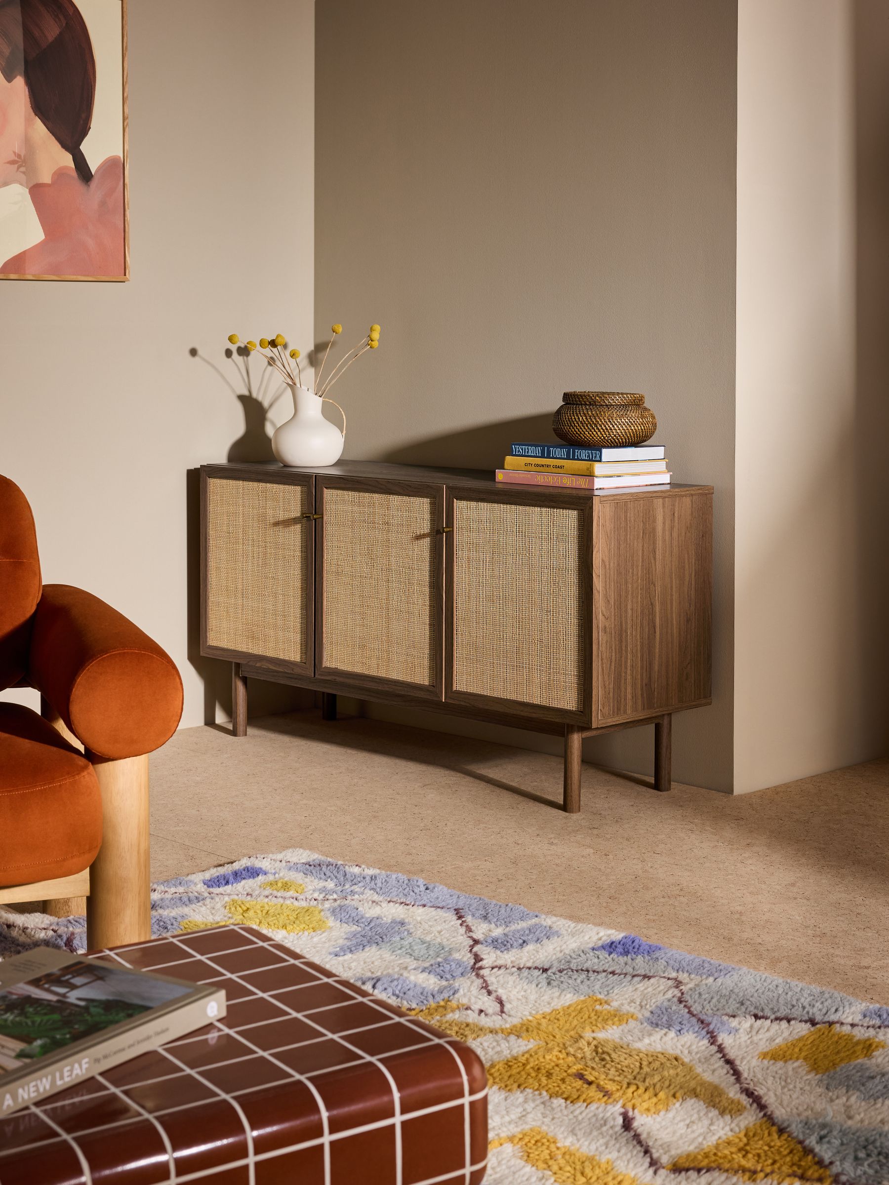 Pavia Rattan Large Sideboard in Dark Oak Effect