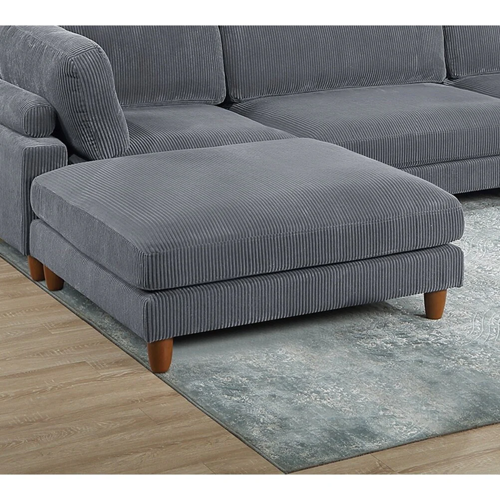 Living Room Furniture 1pc Cocktail Ottoman Dark Gray Corduroy Cushion Extra Large Ottoman Wood Legs