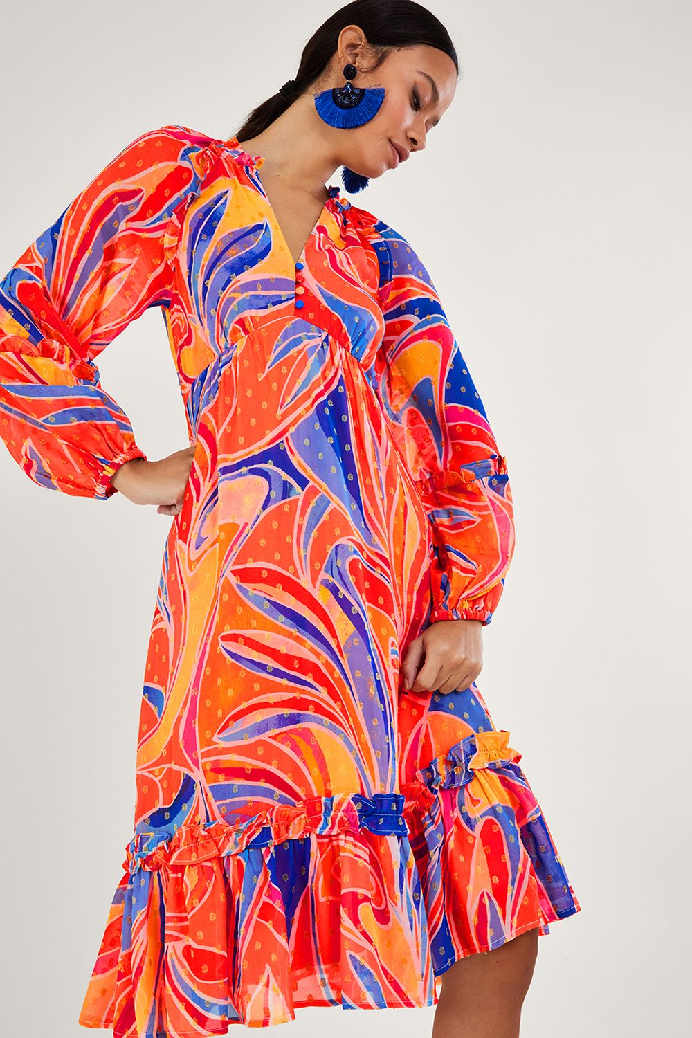 Monsoon Ariel Print Tiered Dress
