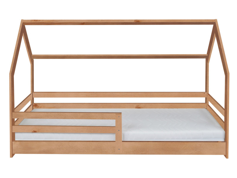 Łóżko 90x200 Teo domek drewniane z materacem, kolor dębowy