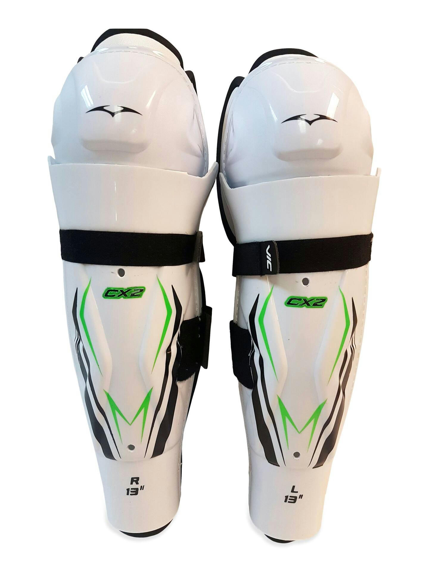VIC CX2 Hockey Shin Guards Junior, White/Green/Black, Assorted Sizes