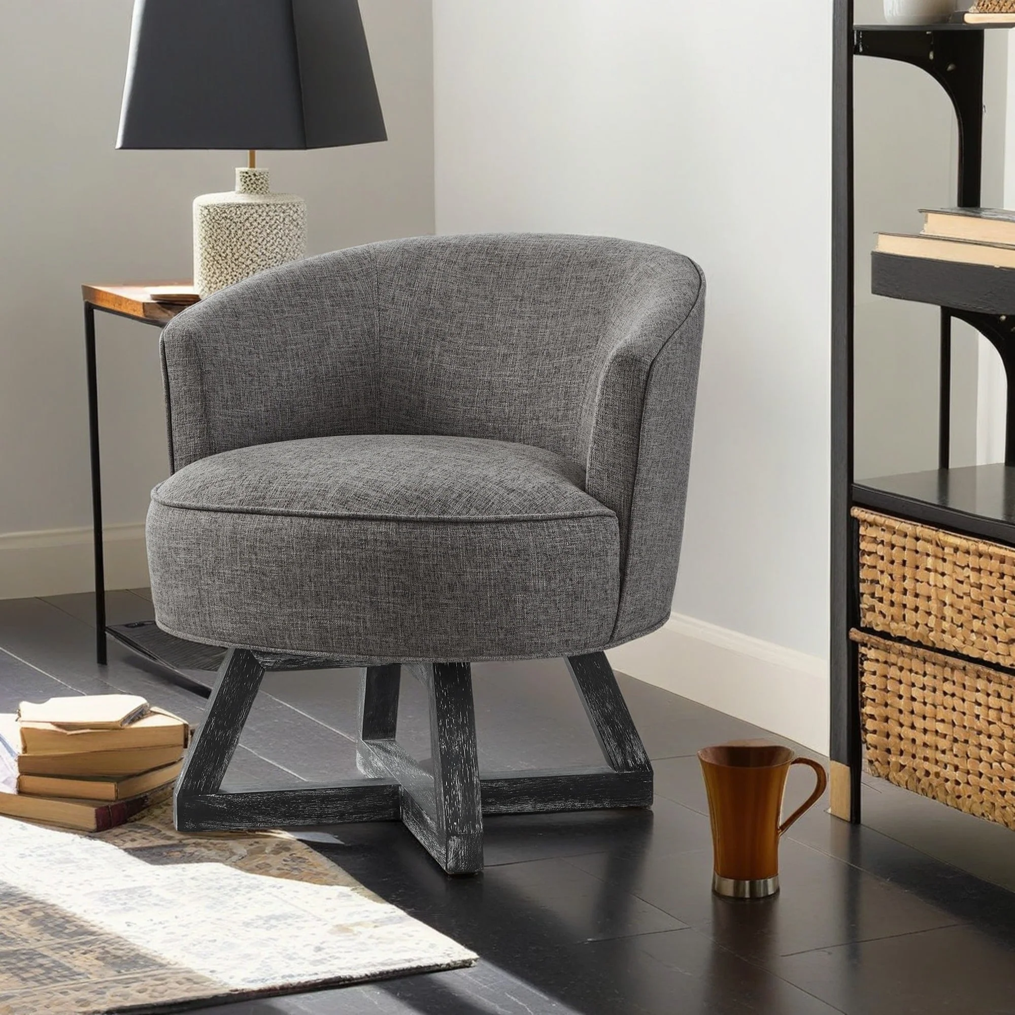 GDFStudio Swivel Accent Chair with Cross-shaped Wooden Base