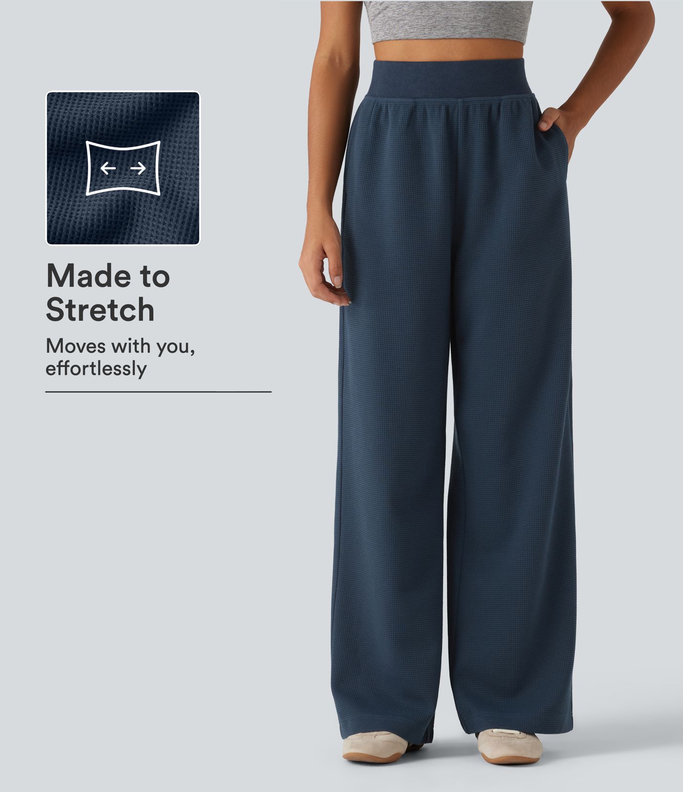 Pantalon de jogging droit taille haute en tissu gaufré avec poches