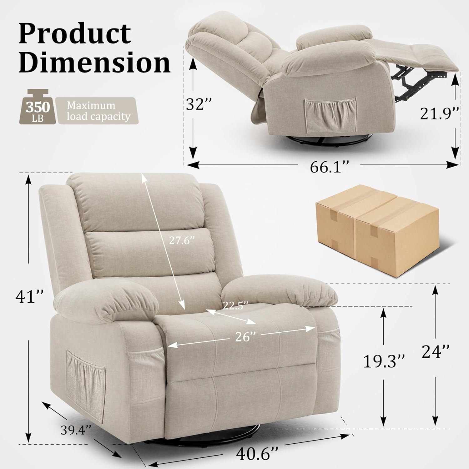 Recliner Chair, Wide Rocker Chair, Rocking Chair with Massage and Heat,360°Swivel Nursery Rocking Chairs, Oversized Recliner for Adults, Cashmere Reclining Sofa for Living Room, Beige