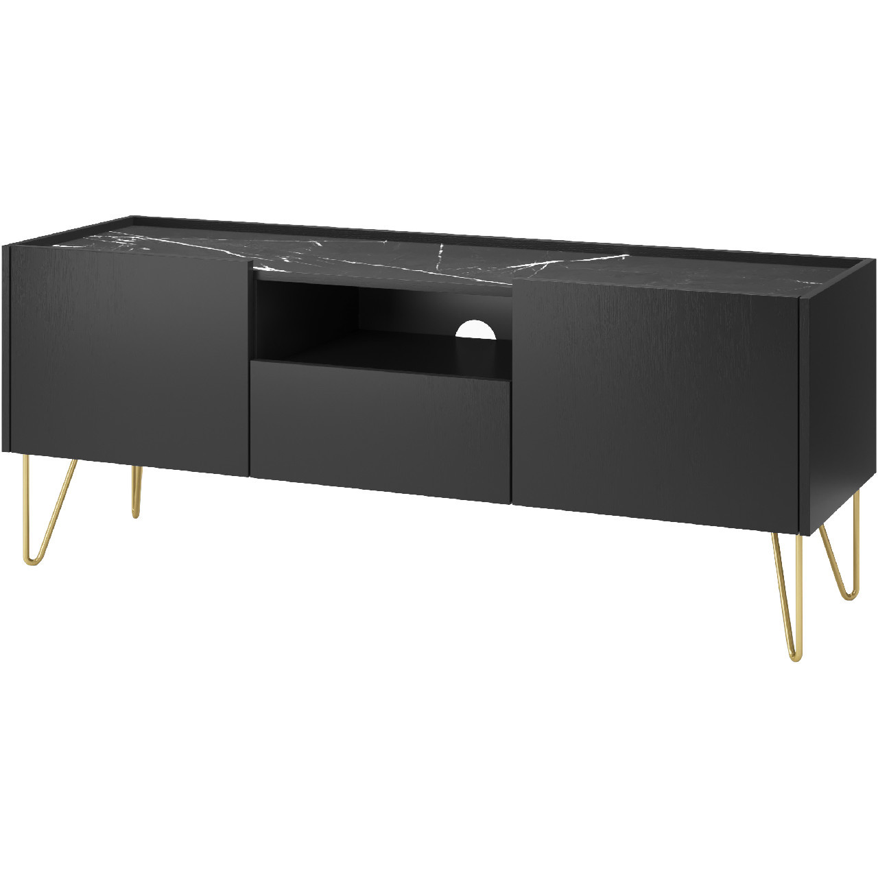 Szafka RTV HARMONIX 01 czarny / czarny marmur