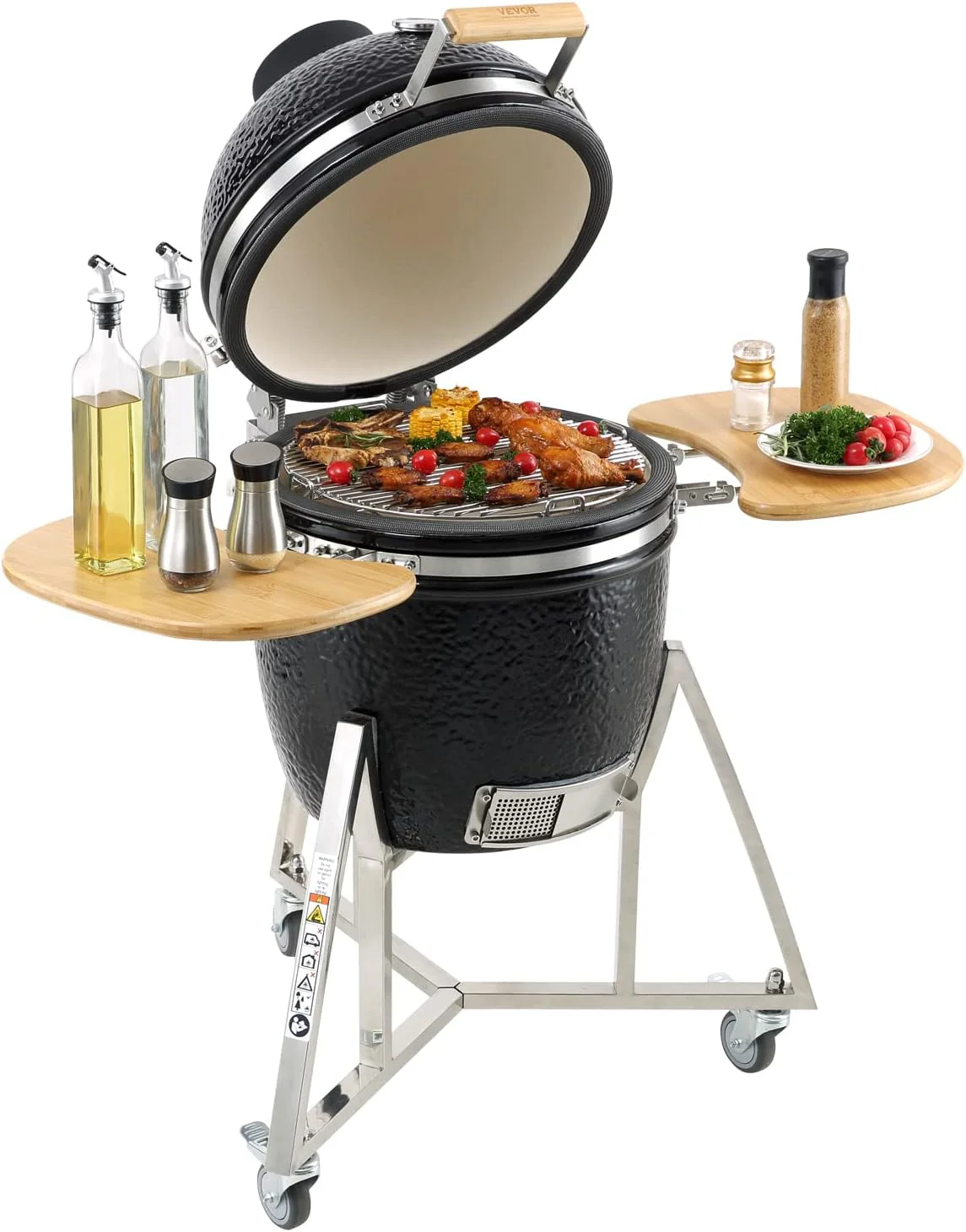 18 Portable Charcoal/Propane Grill with Lid  Cart, Stainless Steel Outdoor Smoker (Black)