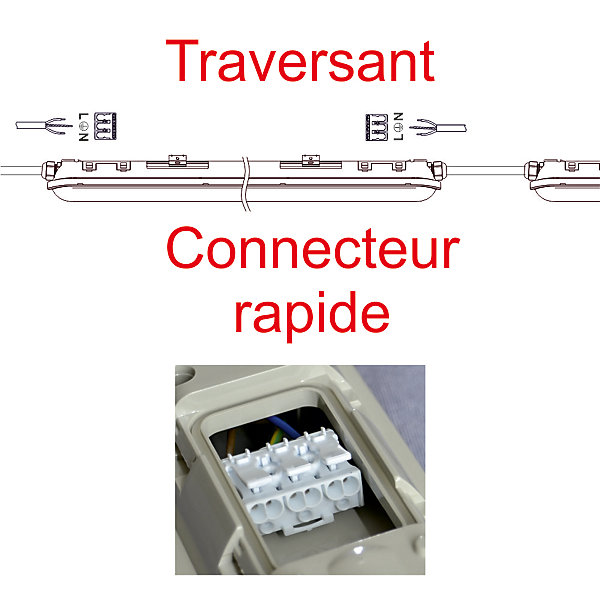 Lot de 12 réglettes LED étanche 1500mm 55W 6600 LM 6500K IP65 - traversant - garantie 5 ans