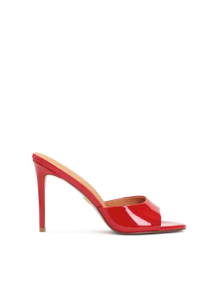 Patent leather red heeled mules