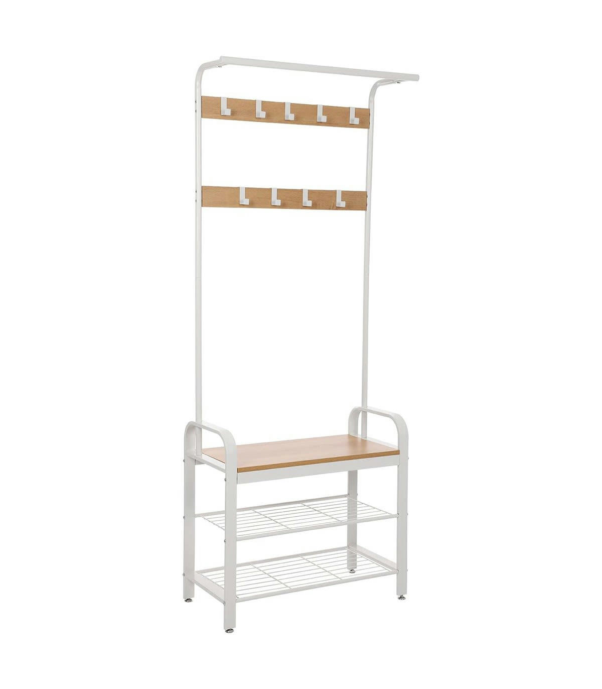 - Porte-manteau blanc avec étagères à chaussures et crochets H183 cm