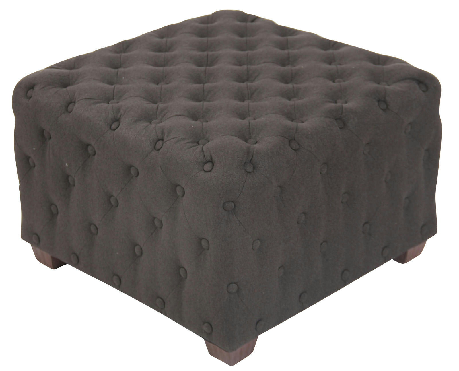 NIMES - Tabouret bas carré capitonné en tissu Gris foncé