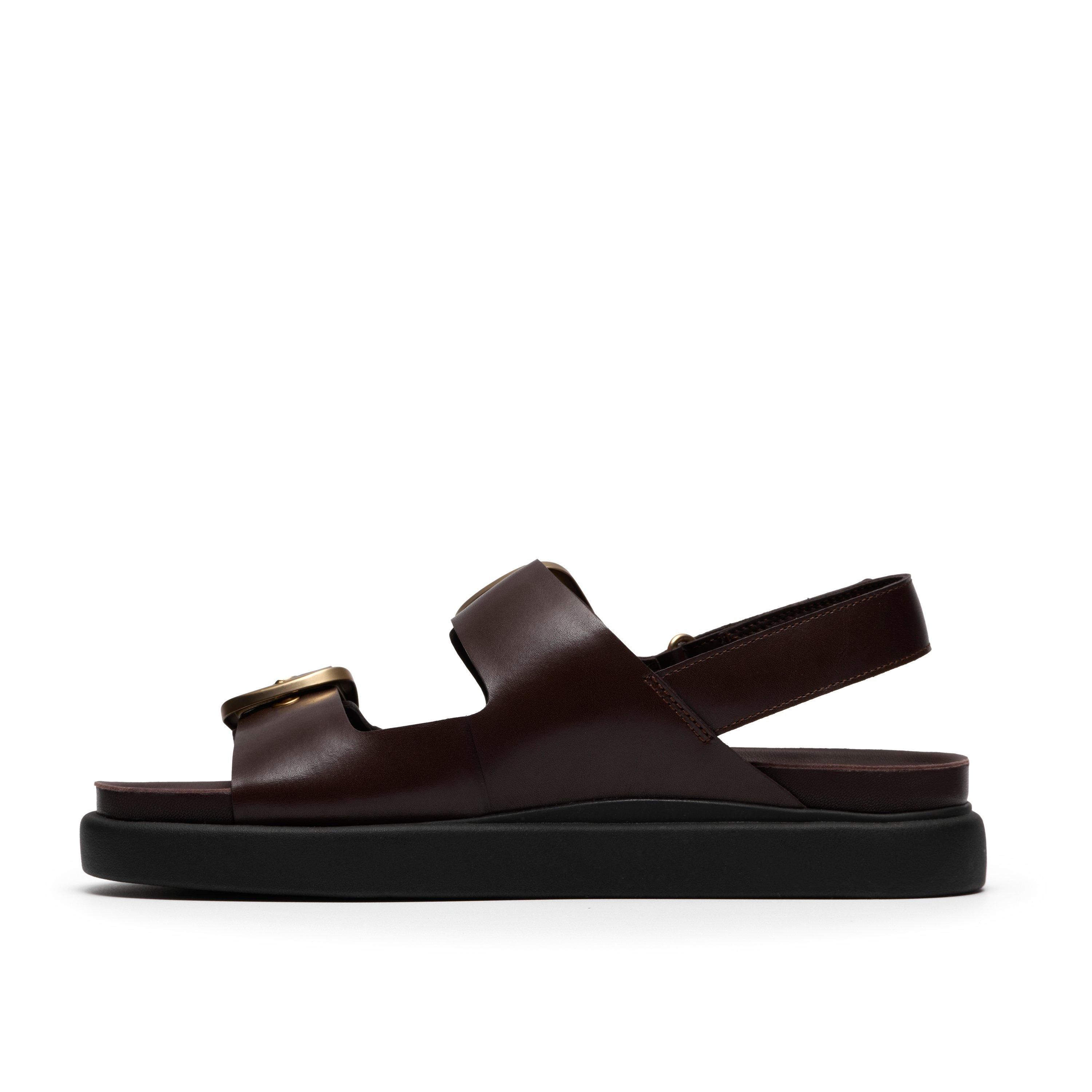 Clarks Aristella Bay Dark Brown Leather Flat Sandals