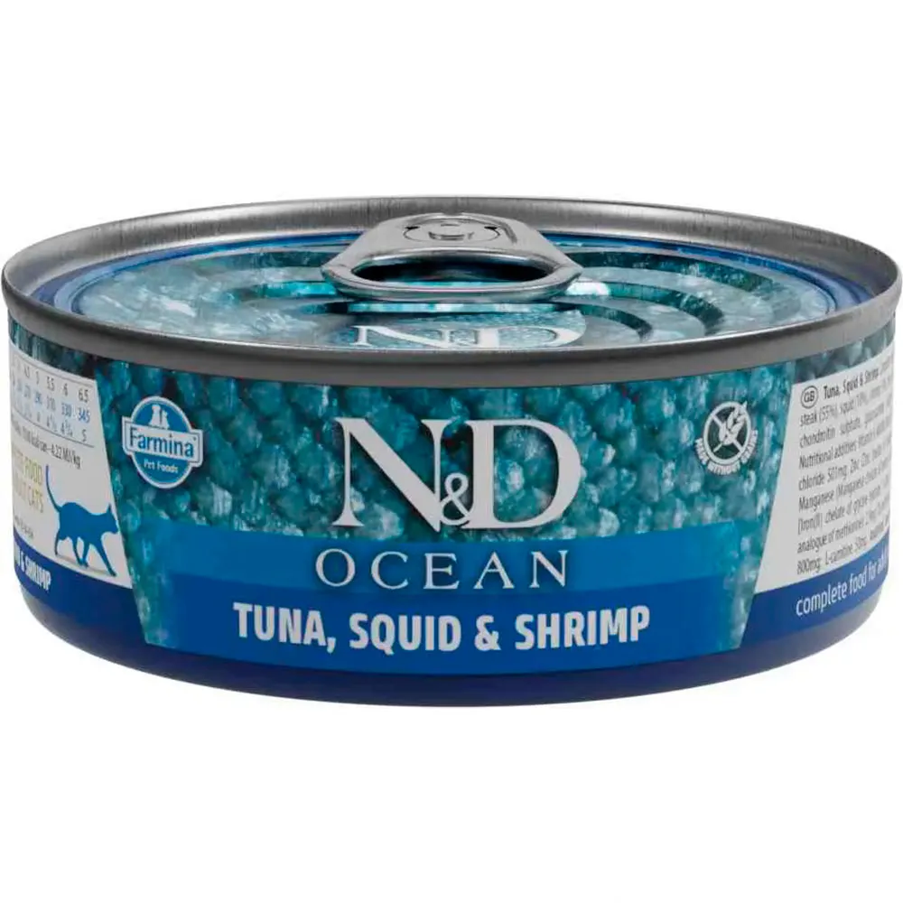 Farmina N&D Ocean tuna squid shrimp wet cat food 24x70g