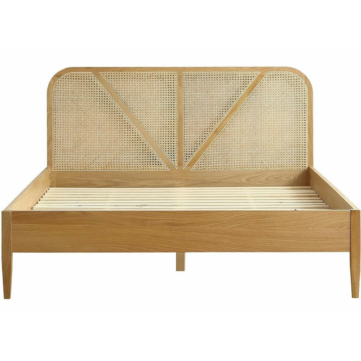 LEONIE - Lit 140x190 placage chêne - tête de lit bois massif / cannage naturel