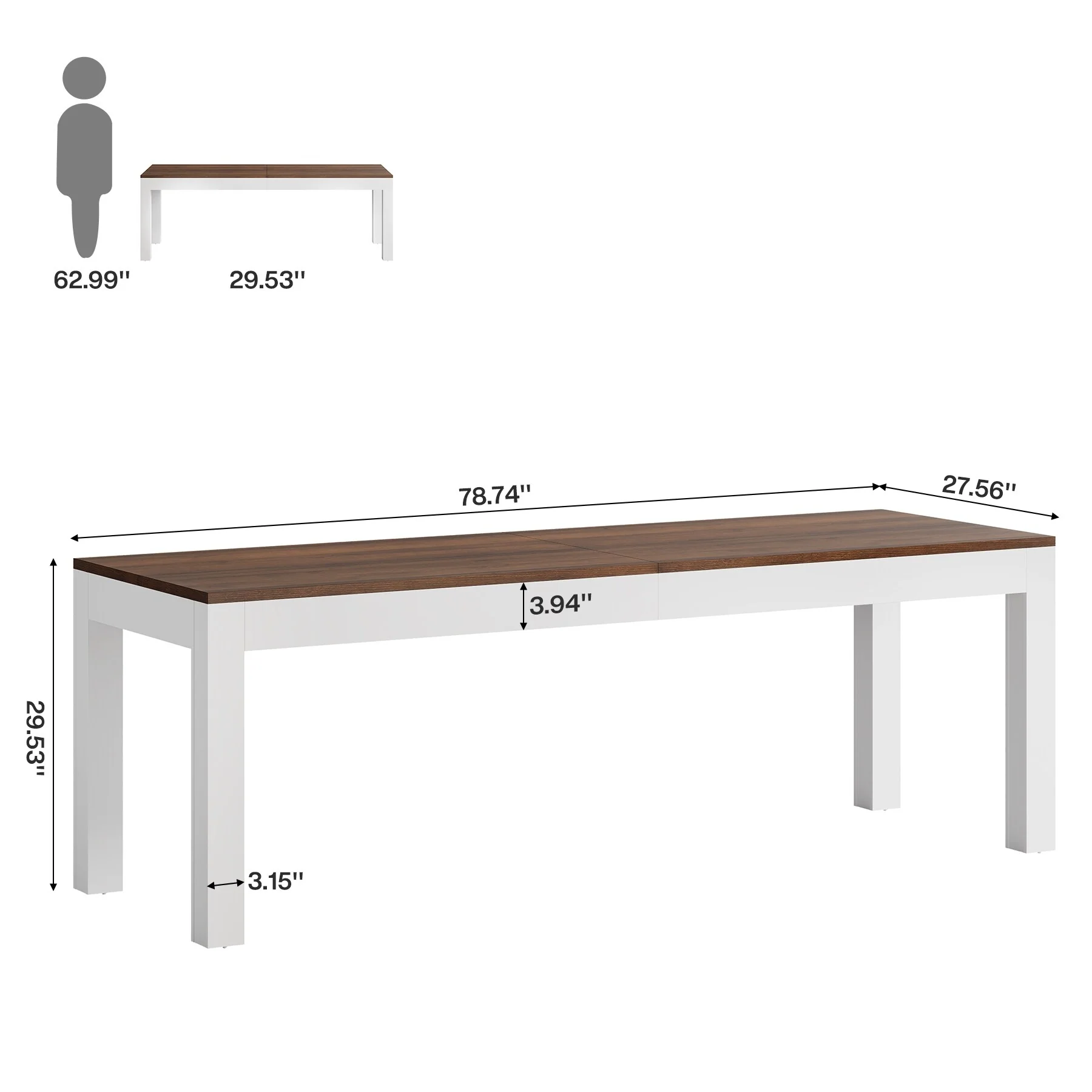 Farmhouse Dining Table for 6-8, 78-Inch Large Rectangle Eating Table, Rustic Brown