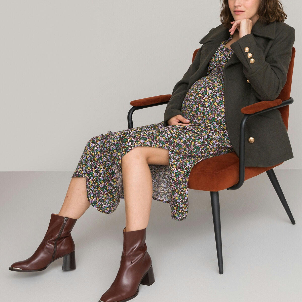 Robe longue de grossesse, détails smockés