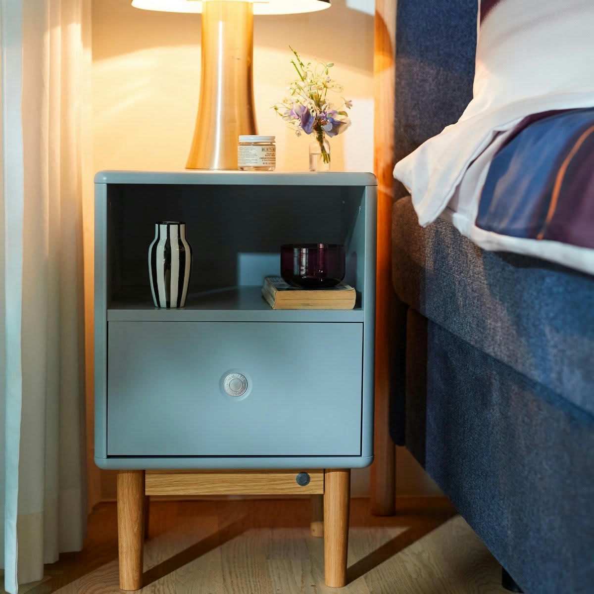 LOMA - Table de chevet scandinave avec tiroir et niche gris