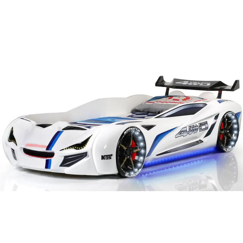 Autobed - Met lichtjes en geluid - Street Racer - 236x119x68 cm - Wit