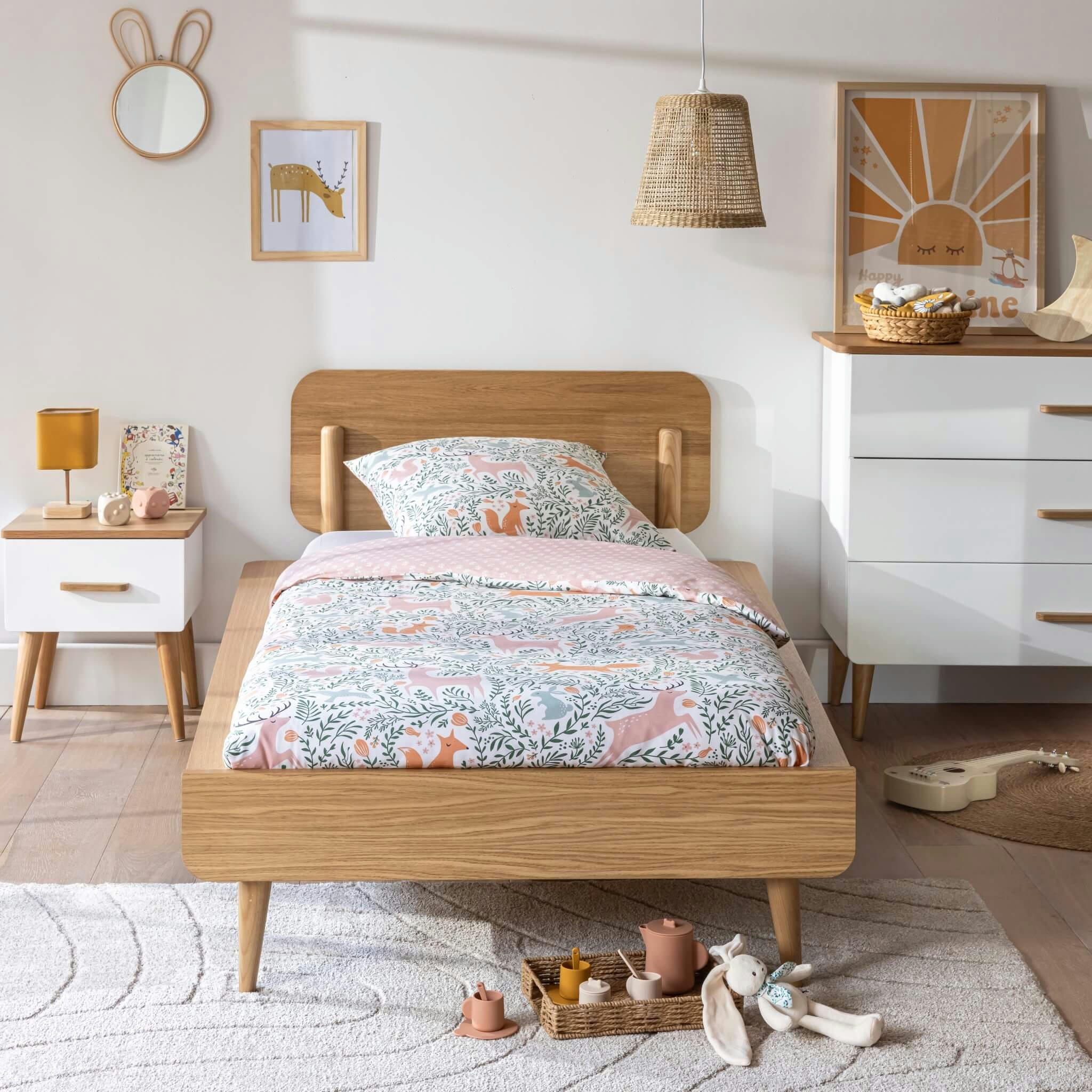 - Ensemble lit et tête de lit en bois naturel