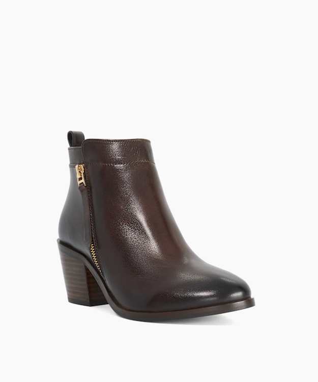 Paicing Brown - Wide Fit Block Heel Side Zip Ankle Boots