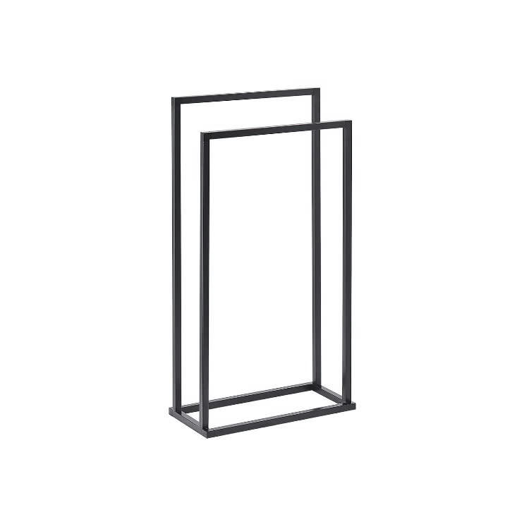 RECREO - Porte-serviettes sur pied en acier noir 2 barres 45 x 85 cm