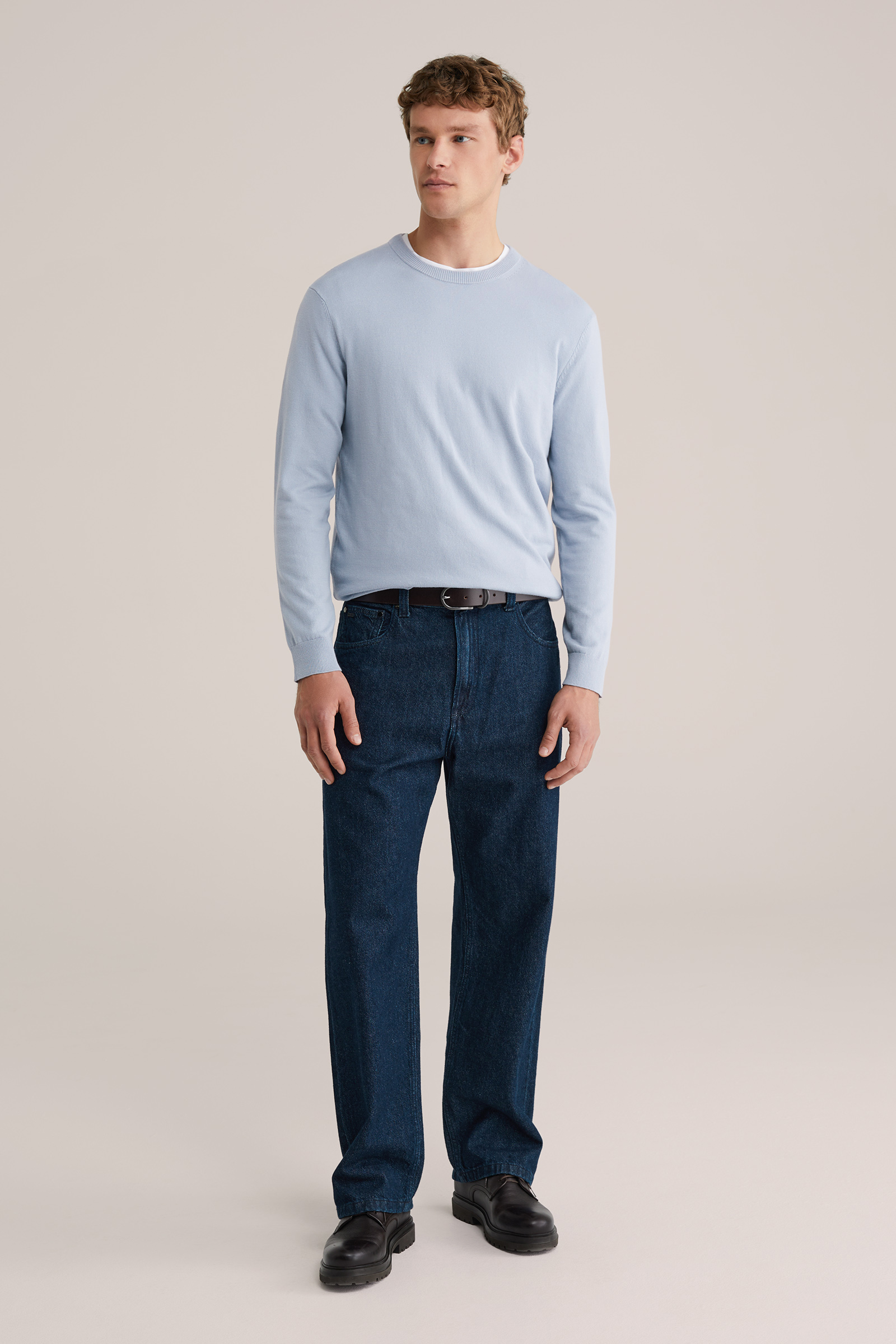 Heren Slim fit fijngebreide trui van katoenmix