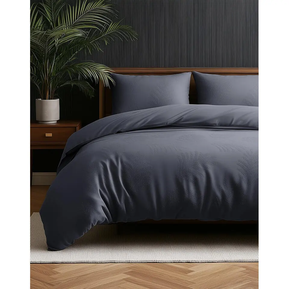 Dekbedovertrek Leaves 240x220 �?Fluweelzacht Uni Design �?Antraciet