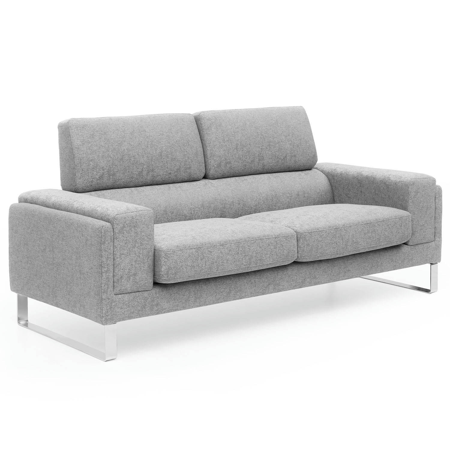 BARTH - Canapé moderne 3 places tissu gris argent