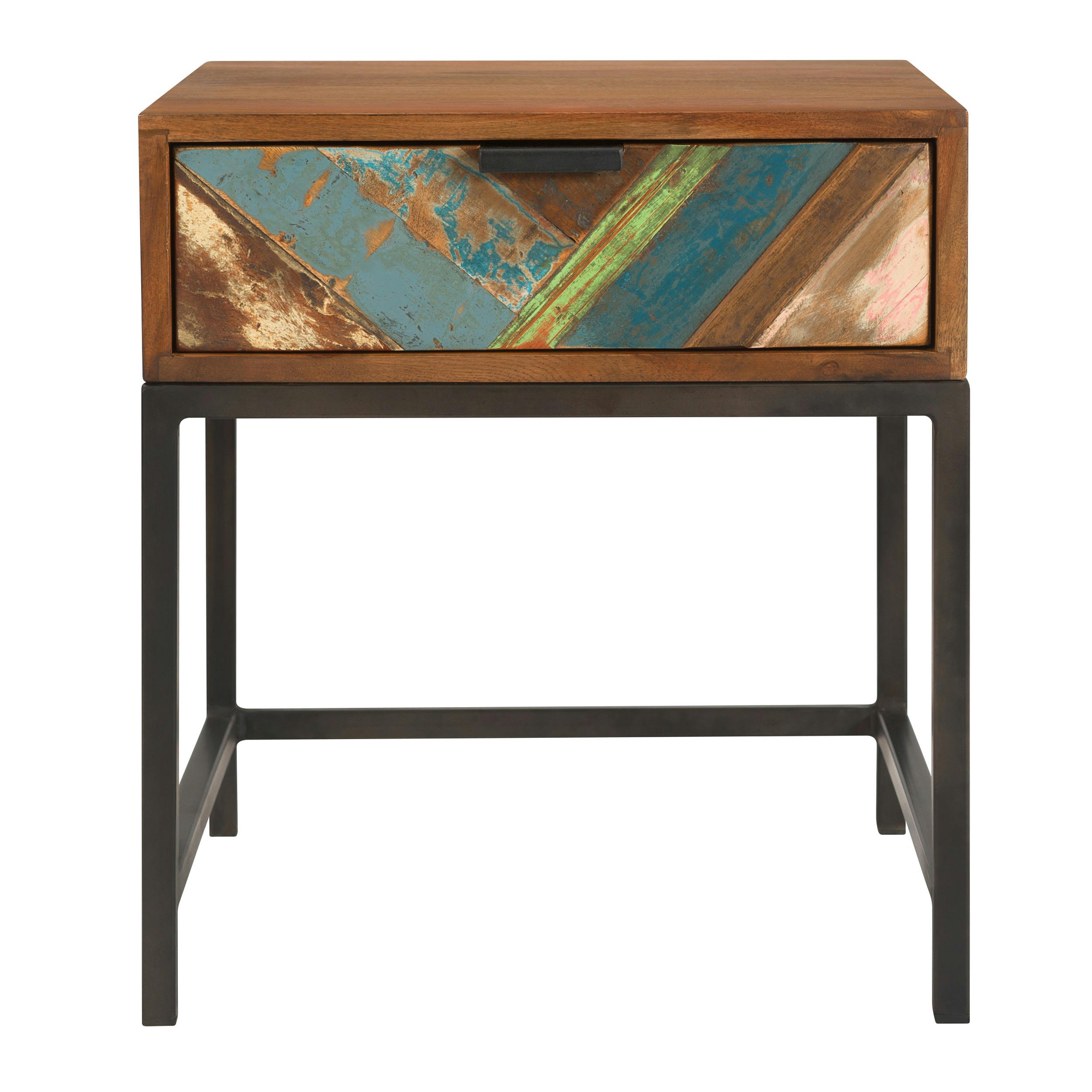 KRABI - Table de chevet 1 tiroir en bois d'acacia et bois recyclé