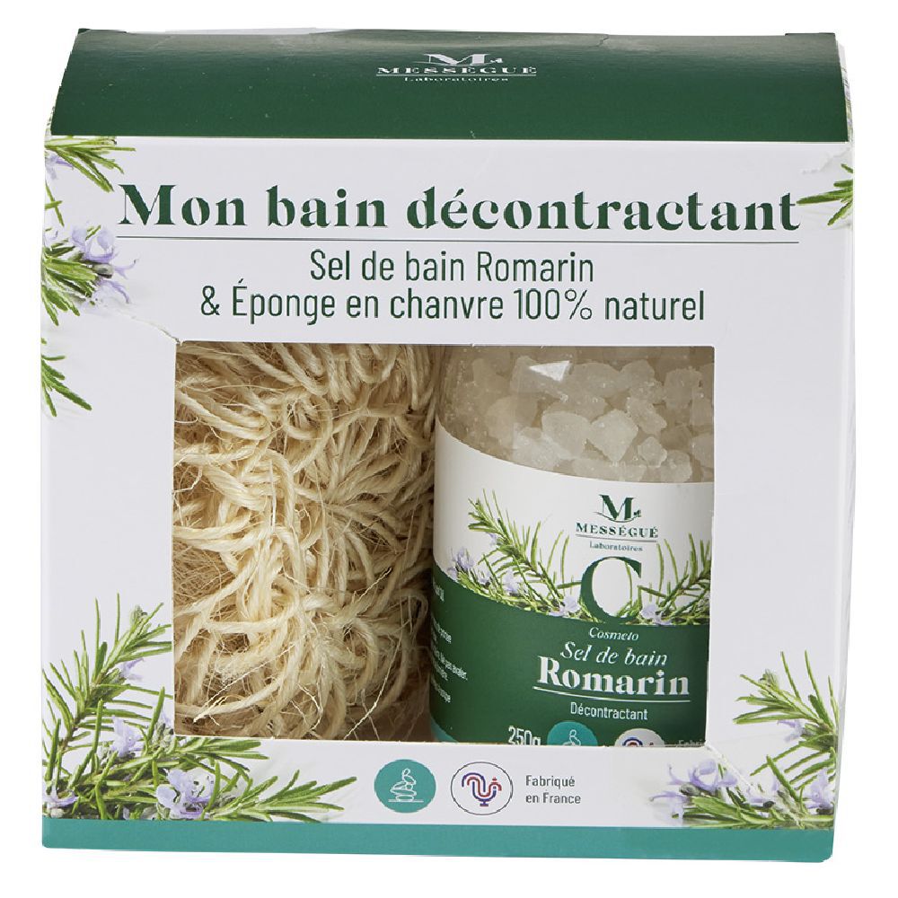 Coffret Mességué sel de bain romarin et éponge chanvre 100% naturel